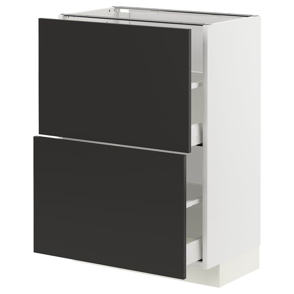 METOD / MAXIMERA base cabinet with 2 drawers, white/Nickebo matt anthracite, 60x37 cm