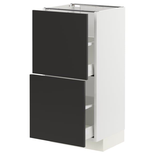 METOD / MAXIMERA base cabinet with 2 drawers, white/Nickebo matt anthracite, 40x37 cm
