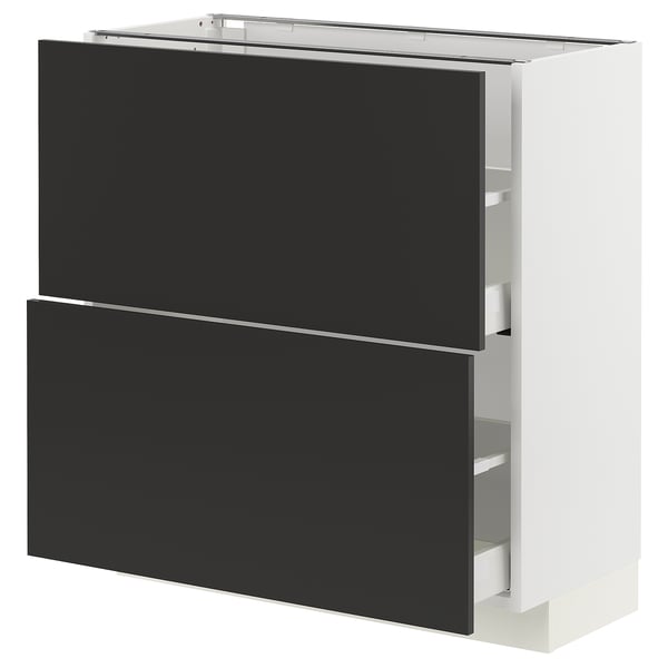 METOD / MAXIMERA base cabinet with 2 drawers, white/Nickebo matt anthracite, 80x37 cm