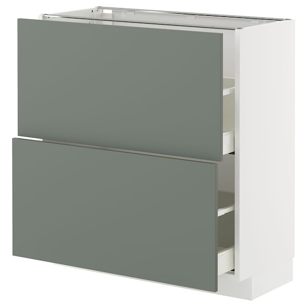 Ikea METOD / MAXIMERA - Base cabinet with 2 drawers, white/Nickebo matt grey-green, 80x37 cm