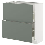METOD / MAXIMERA base cabinet with 2 drawers, white/Nickebo matt grey-green, 80x37 cm