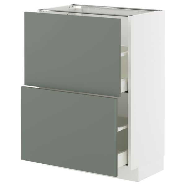 METOD / MAXIMERA - METOD / MAXIMERA Base cabinet with 2 drawers, white/Nickebo matt grey-green, 60x37 cm