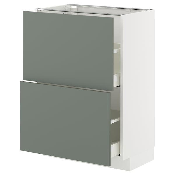 METOD / MAXIMERA - METOD / MAXIMERA Base cabinet with 2 drawers, white/Nickebo matt grey-green, 60x37 cm