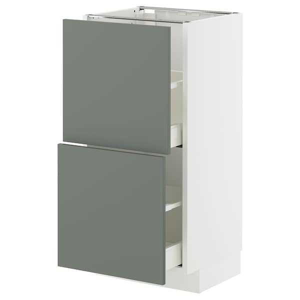 METOD / MAXIMERA - Base cabinet with 2 drawers, white/Nickebo matt grey-green, 40x37 cm