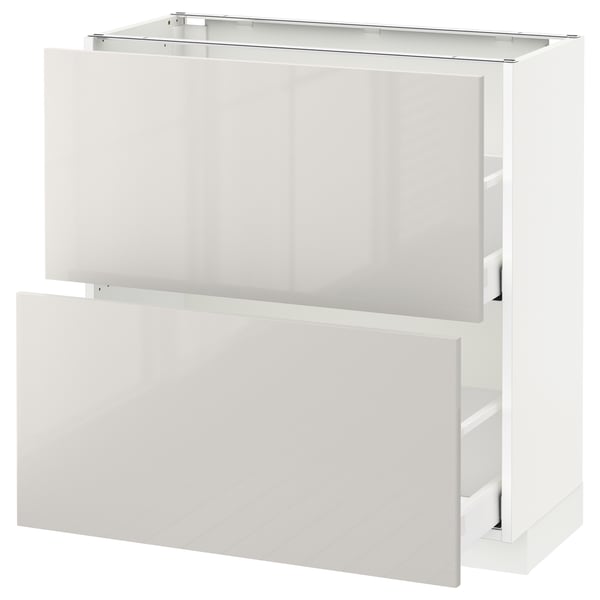METOD / MAXIMERA - METOD / MAXIMERA Base cabinet with 2 drawers, white/Ringhult light grey, 80x37 cm