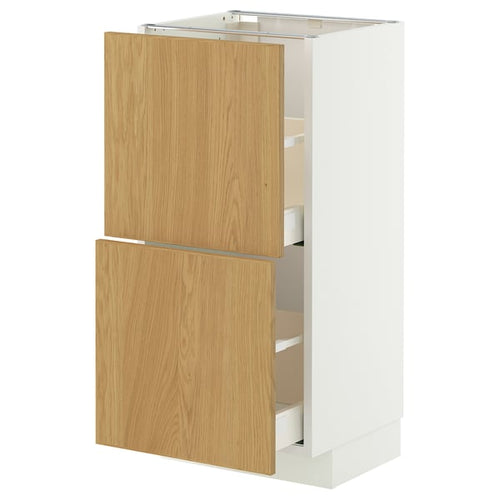 METOD / MAXIMERA base cabinet with 2 drawers, white/Sinarp oak veneer, 40x37 cm