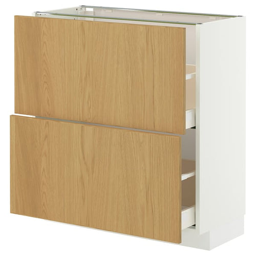 METOD / MAXIMERA base cabinet with 2 drawers, white/Sinarp oak veneer, 80x37 cm