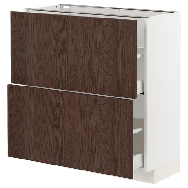 METOD / MAXIMERA base cabinet with 2 drawers, white/Sinarp brown, 80x37 cm
