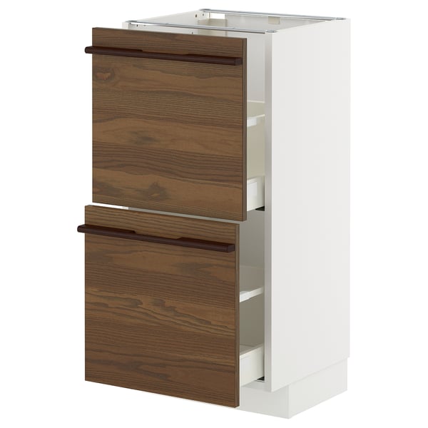 METOD / MAXIMERA - METOD / MAXIMERA Base cabinet with 2 drawers, white/Stensta dark brown ash veneer, 40x37 cm