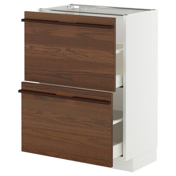 Ikea METOD / MAXIMERA - Base cabinet with 2 drawers, white/Dark brown ash veneer,60x37 cm