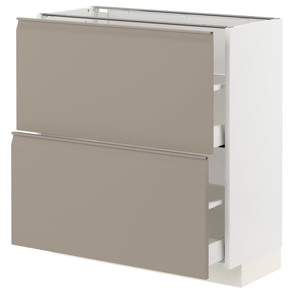 METOD / MAXIMERA base cabinet with 2 drawers, white/Upplöv matt dark beige, 80x37 cm