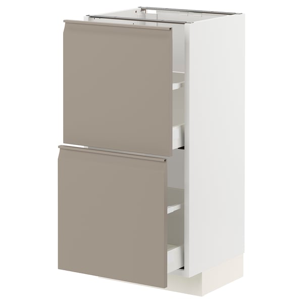 METOD / MAXIMERA base cabinet with 2 drawers, white/Upplöv matt dark beige, 40x37 cm