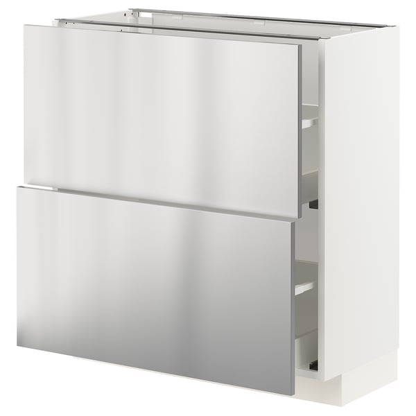 METOD / MAXIMERA - METOD / MAXIMERA Base cabinet with 2 drawers, white/Vårsta stainless steel, 80x37 cm
