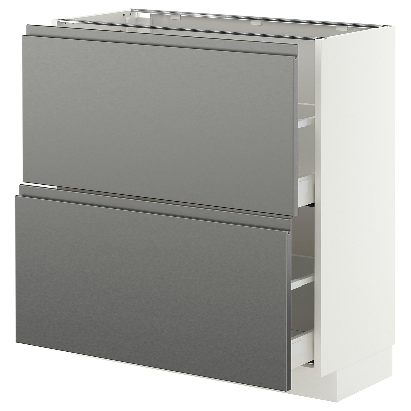 METOD / MAXIMERA base cabinet with 2 drawers, white/Voxtorp stainless steel effect, 80x37 cm