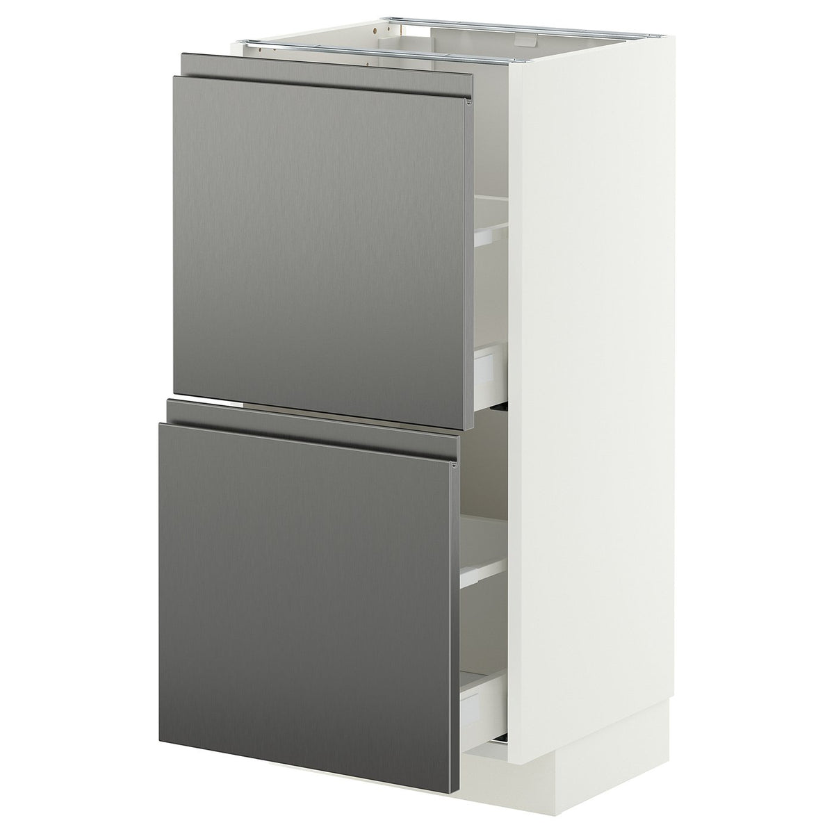 METOD / MAXIMERA base cabinet with 2 drawers, white/Voxtorp stainless steel effect, 40x37 cm