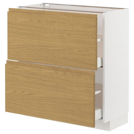 Ikea METOD / MAXIMERA - Base cabinet with 2 drawers, white/Voxtorp oak effect, 80x37 cm