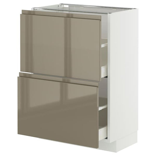 METOD / MAXIMERA - Base cabinet with 2 drawers, white/Voxtorp high-gloss dark grey-brown, 60x37 cm
