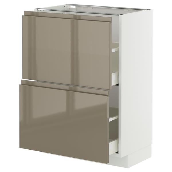 METOD / MAXIMERA - METOD / MAXIMERA Base cabinet with 2 drawers, white/Voxtorp high-gloss dark grey-brown, 60x37 cm