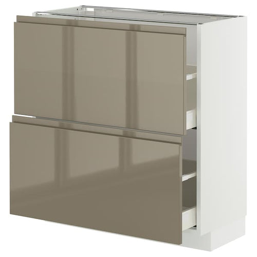 METOD / MAXIMERA base cabinet with 2 drawers, white/Voxtorp high-gloss dark grey-brown, 80x37 cm