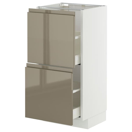 METOD / MAXIMERA - Base cabinet with 2 drawers, white/Voxtorp high-gloss dark grey-brown, 40x37 cm