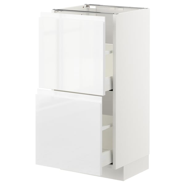 METOD / MAXIMERA base cabinet with 2 drawers, white/Voxtorp high-gloss/white, 40x37 cm