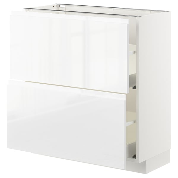 METOD / MAXIMERA base cabinet with 2 drawers, white/Voxtorp high-gloss/white, 80x37 cm