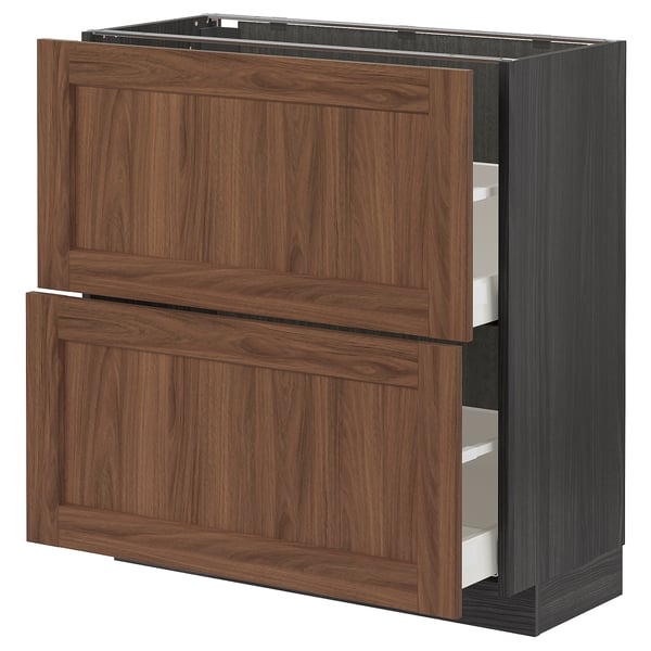 METOD / MAXIMERA base cabinet with 2 drawers, black Enköping/brown walnut effect