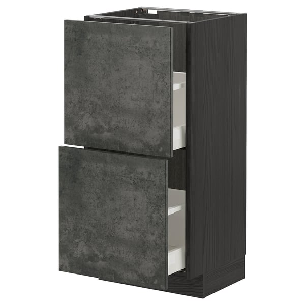 METOD / MAXIMERA base cabinet with 2 drawers, black/Kalhyttan dark grey concrete effect, 40x37 cm