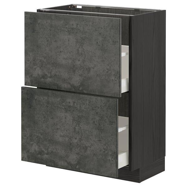 METOD / MAXIMERA base cabinet with 2 drawers, black/Kalhyttan dark grey concrete effect, 60x37 cm