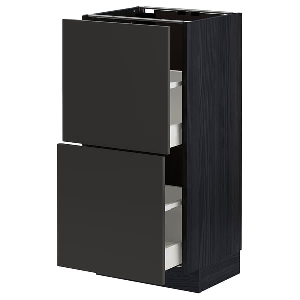 METOD / MAXIMERA base cabinet with 2 drawers, black/Nickebo matt anthracite, 40x37 cm