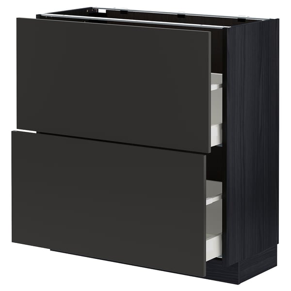 METOD / MAXIMERA base cabinet with 2 drawers, black/Nickebo matt anthracite