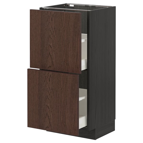 METOD / MAXIMERA base cabinet with 2 drawers, black/Sinarp brown, 40x37 cm