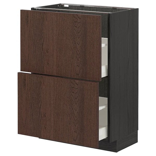 Ikea METOD / MAXIMERA - Base cabinet with 2 drawers, black/Sinarp brown,60x37 cm