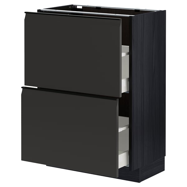 METOD / MAXIMERA base cabinet with 2 drawers, black/Upplöv matt anthracite, 60x37 cm