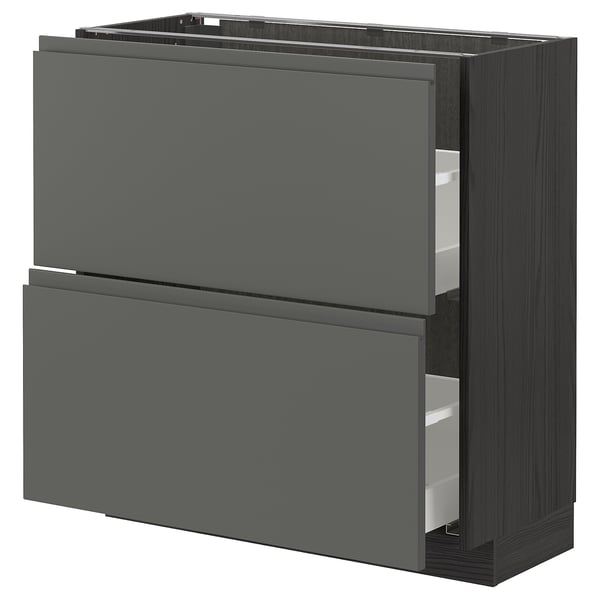 METOD / MAXIMERA base cabinet with 2 drawers, black/Voxtorp dark grey