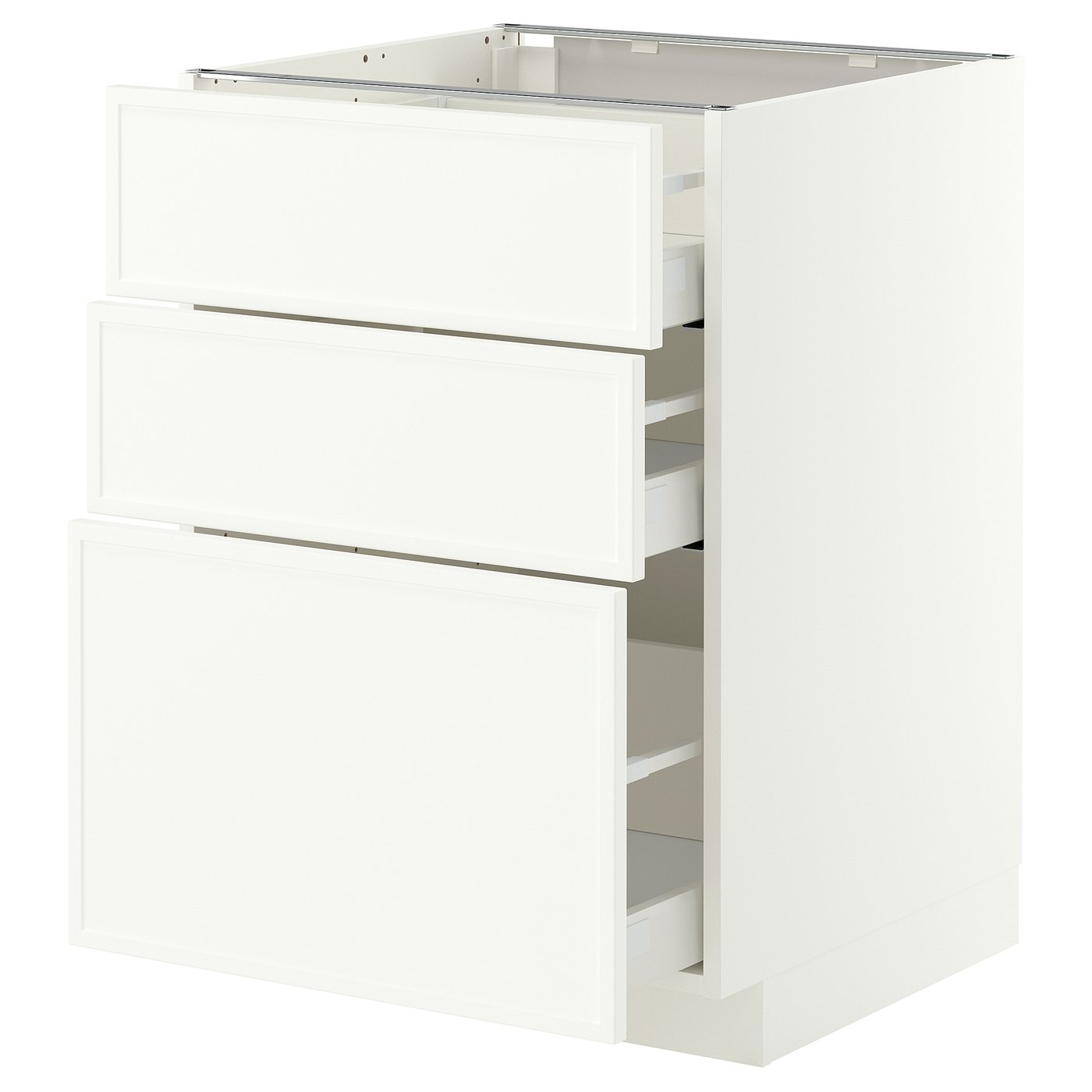 METOD / MAXIMERA base cabinet with 3 drawers, white/Aspudden matt white, 60x60 cm