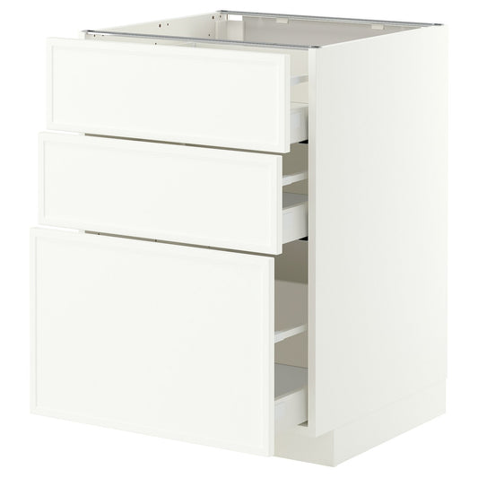 METOD / MAXIMERA base cabinet with 3 drawers, white/Aspudden matt white, 60x60 cm
