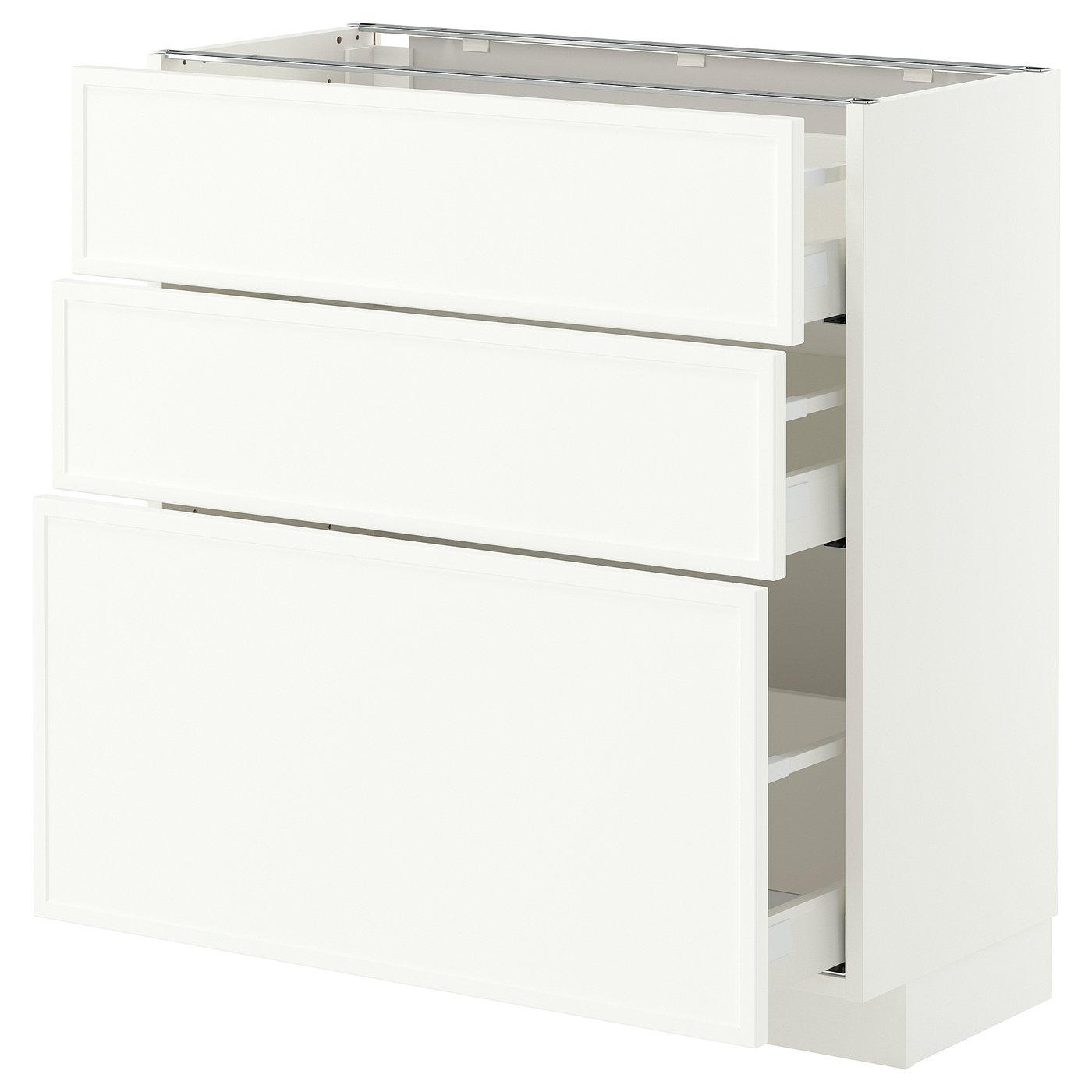 METOD / MAXIMERA base cabinet with 3 drawers, white/Aspudden matt white, 80x37 cm