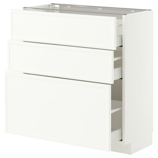 METOD / MAXIMERA base cabinet with 3 drawers, white/Aspudden matt white, 80x37 cm