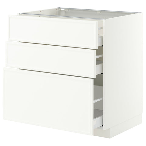 METOD / MAXIMERA base cabinet with 3 drawers, white/Aspudden matt white, 80x60 cm