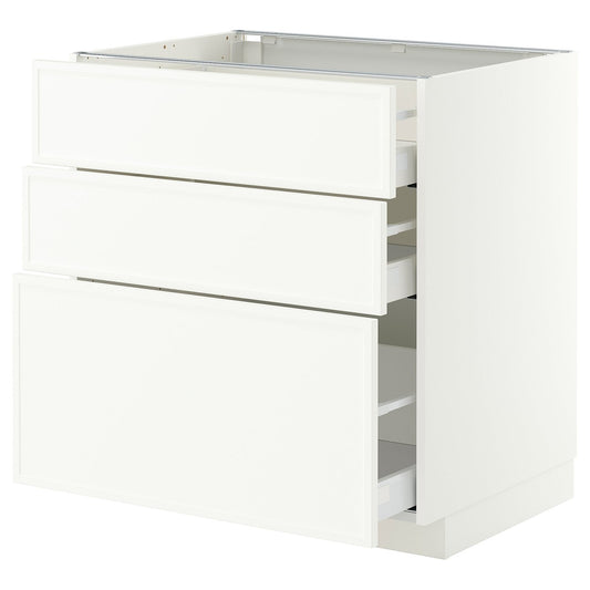 METOD / MAXIMERA base cabinet with 3 drawers, white/Aspudden matt white, 80x60 cm