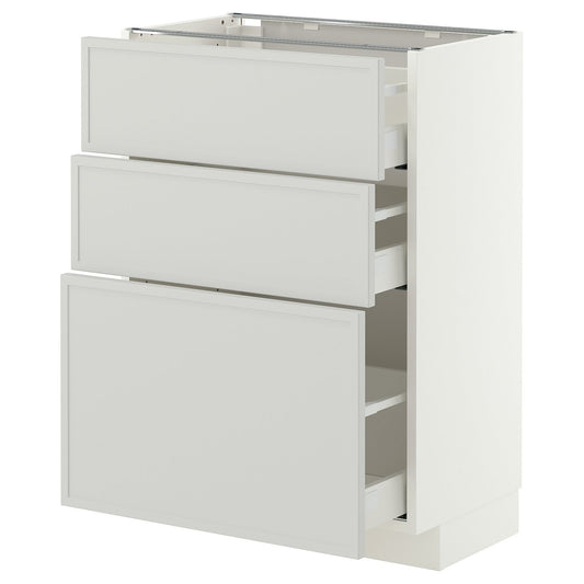 METOD / MAXIMERA base cabinet with 3 drawers, white/Aspudden light grey, 60x37 cm