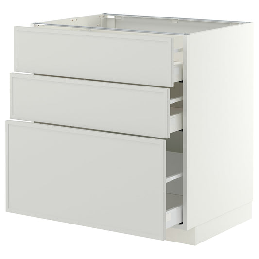 METOD / MAXIMERA base cabinet with 3 drawers, white/Aspudden light grey, 80x60 cm