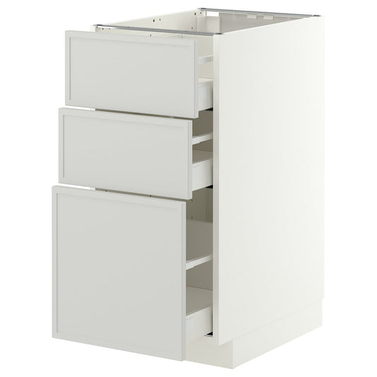 METOD / MAXIMERA base cabinet with 3 drawers, white/Aspudden light grey, 40x60 cm