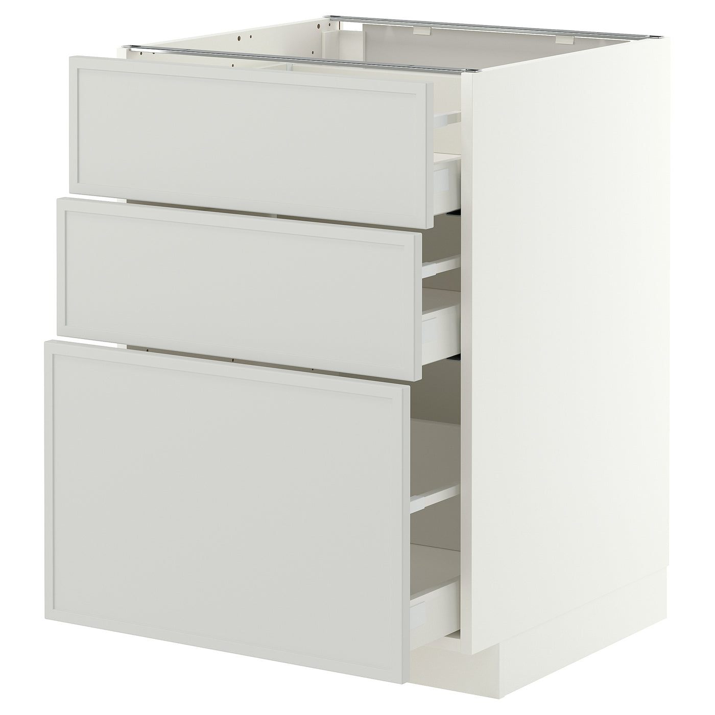 METOD / MAXIMERA base cabinet with 3 drawers, white/Aspudden light grey, 60x60 cm