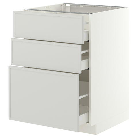 METOD / MAXIMERA base cabinet with 3 drawers, white/Aspudden light grey, 60.0x80.0x60.0 cm