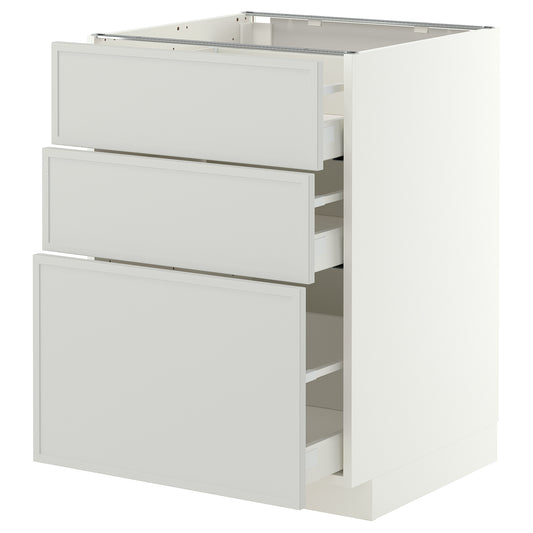 METOD / MAXIMERA base cabinet with 3 drawers, white/Aspudden light grey, 60x60 cm
