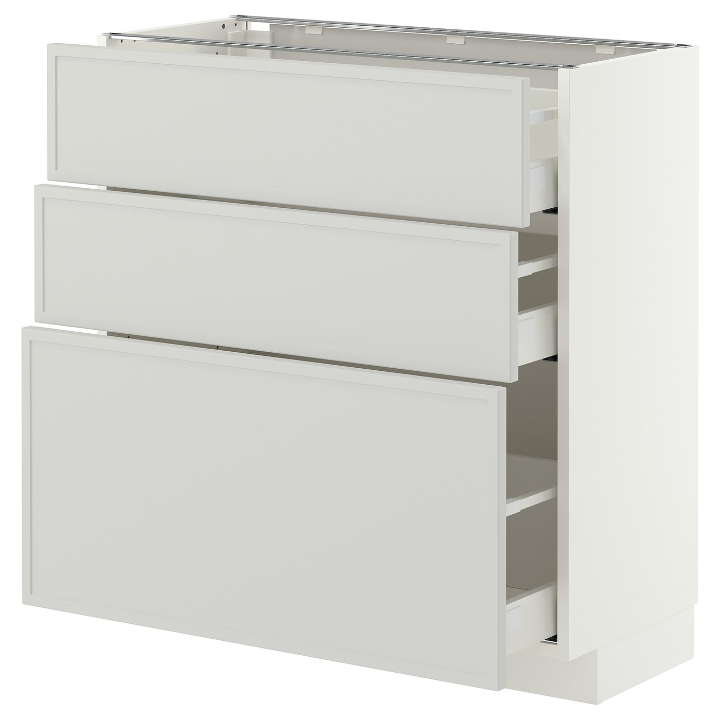 METOD / MAXIMERA base cabinet with 3 drawers, white/Aspudden light grey, 80x37 cm