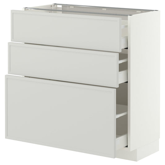 METOD / MAXIMERA base cabinet with 3 drawers, white/Aspudden light grey, 80x37 cm
