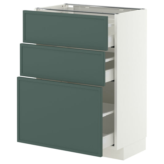 METOD / MAXIMERA base cabinet with 3 drawers, white/Aspudden dark grey-green, 60x37 cm